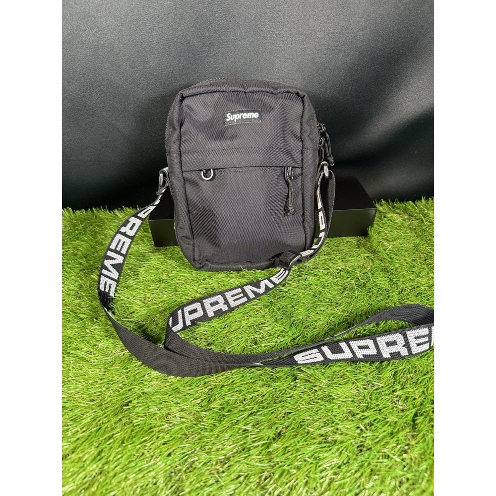 Supreme SS18 Black Shoulder Bag Small Box Logo Cordura Material Supreme On Strap